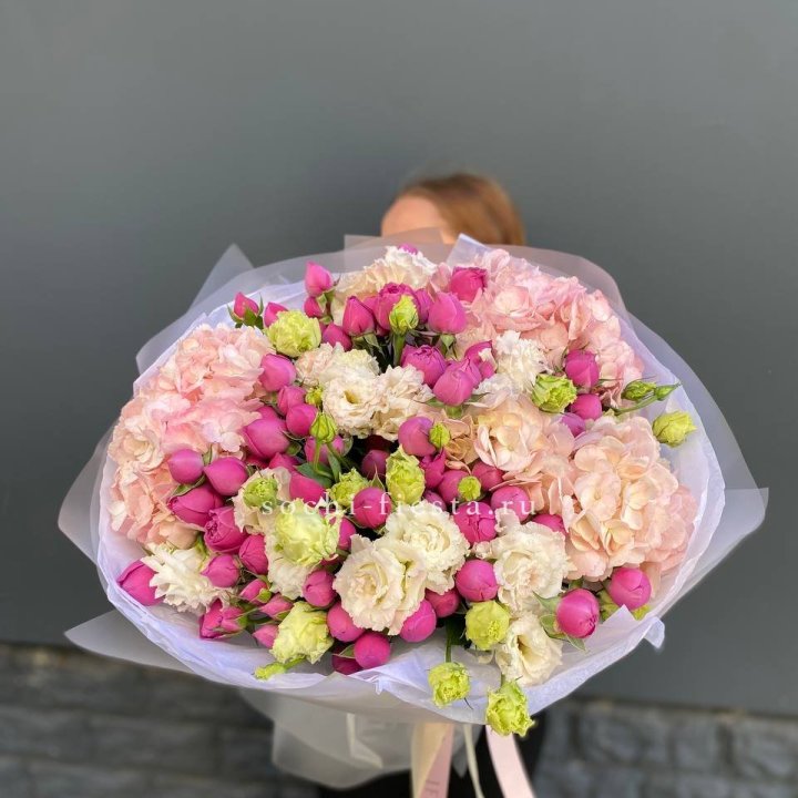  Букет  гортензий и Мисти в Томске